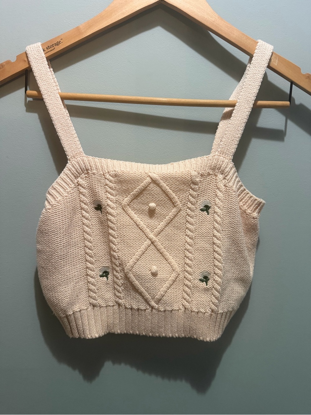 wild fable Cream Knit Cropped Tank with Cable & Bobble Detail